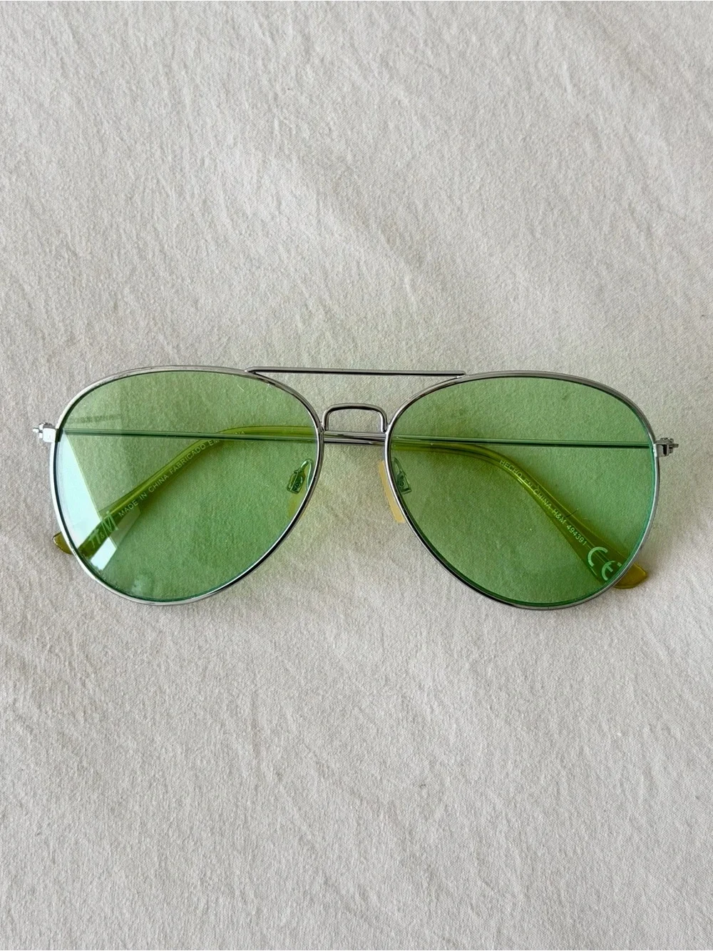 H&M Silver Aviator Sunglasses with Green Lenses